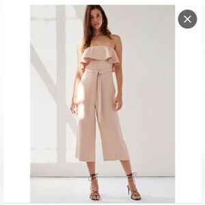 ARITZIA Babaton Nude Altamira Ruffle Top Cropped Wide Leg Waist Tie Jumpsuit 4